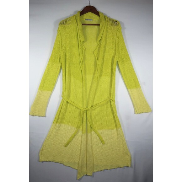 Issey Miyake Knit Cardigan Sweater Belt Women's M Green Yellow Ombre Mesh Duster - Picture 5 of 11